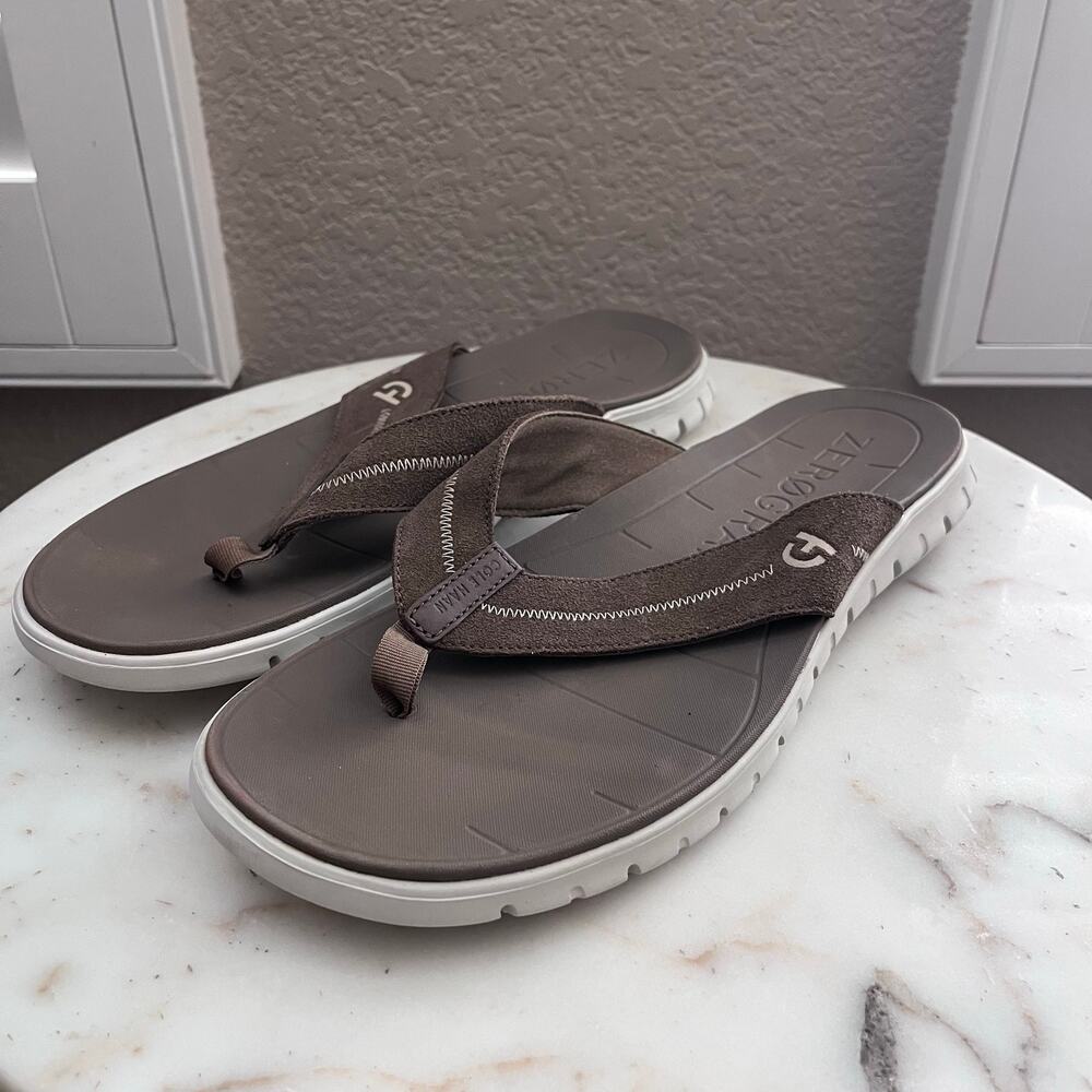 Cole Haan Zerogrand Thong Sandal Men Brown 12 M Comfort Lightweight Suede Strap